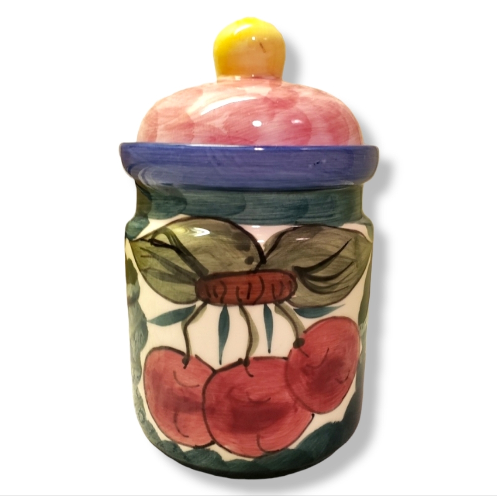 Vtg Canister GEI Handpainted Cherry Sealing Lid